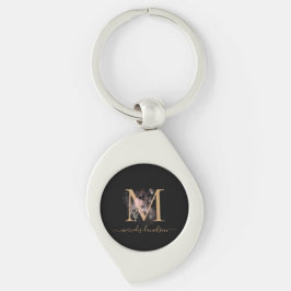Llavero Monograma floral chic en negro y oro con letra cur