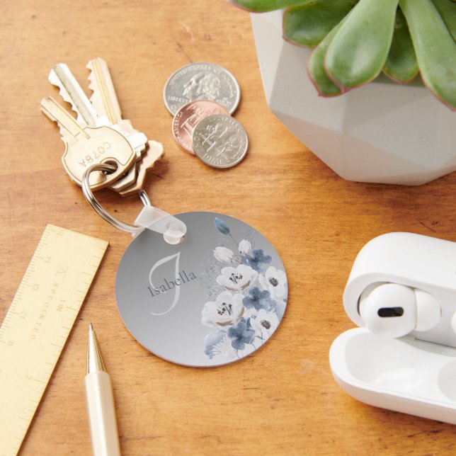 Llavero Monograma floral de acuarela de invierno personali (Escritorio )