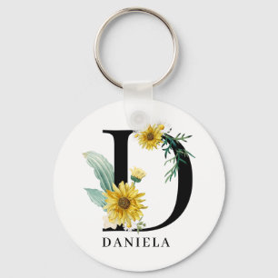 Llavero Monograma floral de alfabeto personalizado D