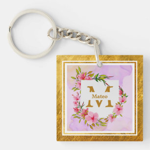Llavero Monograma Floral Elegante I Nombre e Inicial