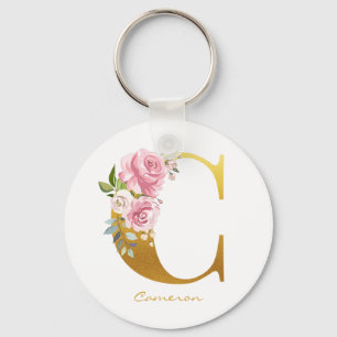 Llavero Monograma Floral Falso Nombre Inicial Personalizab