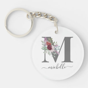 Llavero Monograma Floral Moderno de Iniciales y Nombre