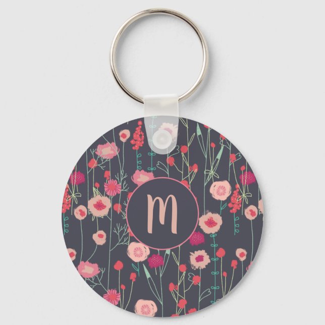 Llavero Monograma Floral oscura (Anverso)