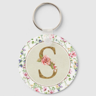Llavero Monograma Floral Personalizado, De la A a la Z