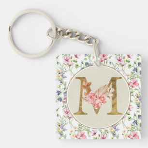Llavero Monograma Floral Personalizado, De la A a la Z