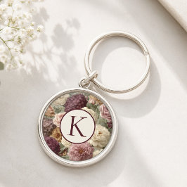 Llavero Monograma Floral Púrpura Elegante