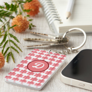 Llavero monograma floral retro inicial lindo personalizado