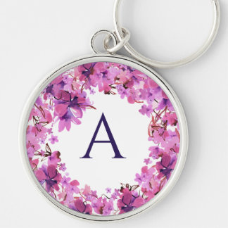 Llavero Monograma floral rosa elegante y personalizado