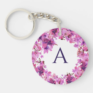 Llavero Monograma floral rosa elegante y personalizado