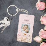 Llavero Monograma fotográfico rosa de flores silvestres<br><div class="desc">Añada un toque de encanto personal a su rutina diaria con nuestra Keychain Floral Personalizada. Con un agradable fondo rosa decorado con flores silvestres de una pradera de verano, esta cadena de llaves es tan bonita como práctica. Perfecto para mantener las llaves organizadas y añadir un toque personal a tu...</div>