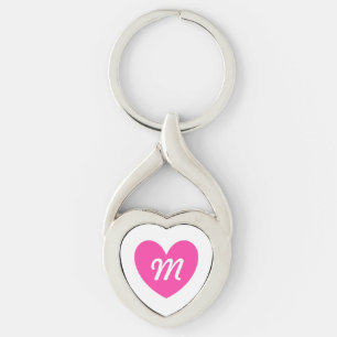 Llavero Monograma fuchsia corazón rosa en blanco