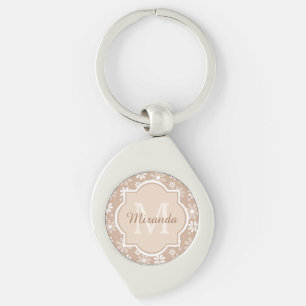 Llavero Monograma Girly Cute Tan Daisy Flores y nombre