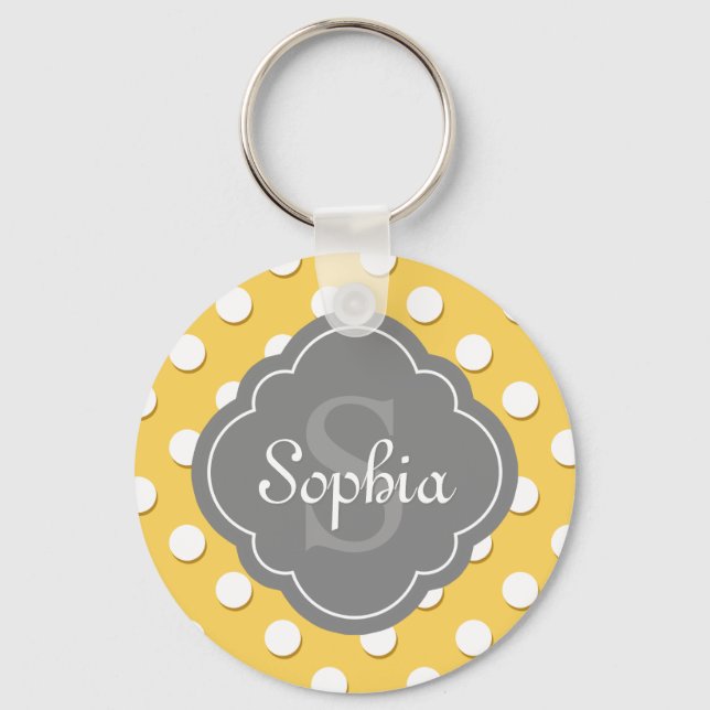Llavero Monograma gris del patrón de punto de polka amaril (Anverso)