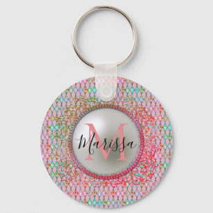 Llavero Monograma Harlequin rosa y verde