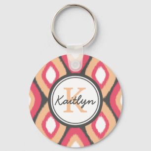 Llavero Monograma Ikat Diamontes Patrón Gris Rosa