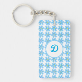 Llavero monograma inicial botánico azul personalizado