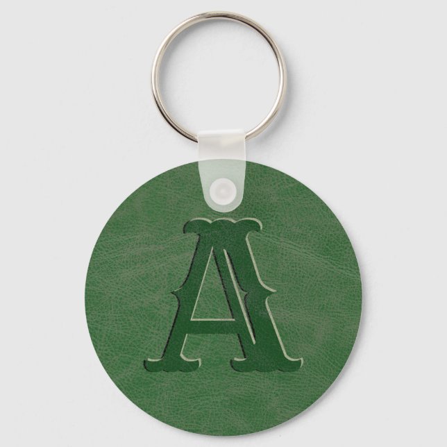 Llavero Monograma inicial de textura de cuero verde rústic (Anverso)