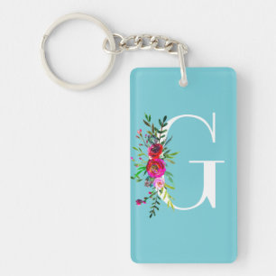 Llavero Monograma Inicial Floral de Letra G Color Personal