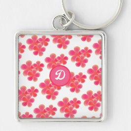 Llavero monograma inicial retro lindo frasco floral