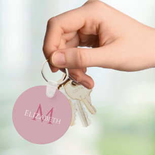Llavero Monograma Inicial Rosa Personalizado Para Ella