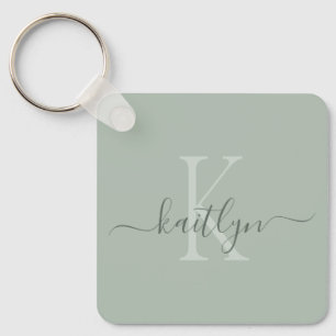 Llavero Monograma inicial verde salvia personalizado