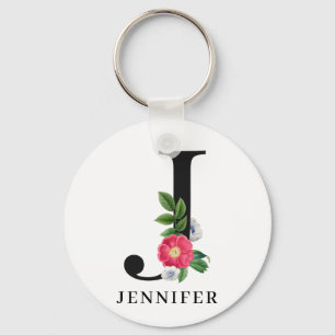 Llavero Monograma J de alfabeto floral personalizado