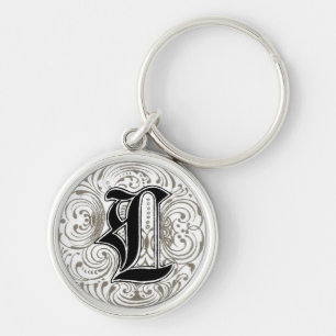 Llavero Monograma "L" de cosecha en gris