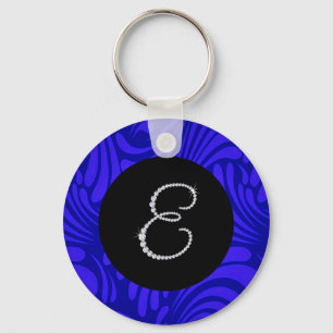 Llavero Monograma Letra Bling E Fondo De Giro Azul
