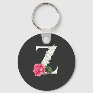 Llavero Monograma Letra inicial Z en blanco con rosa rosad
