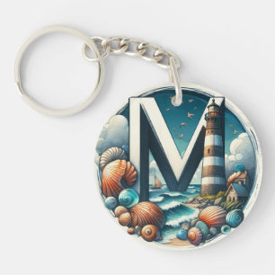 Llavero Monograma M del faro marino oceánico marino