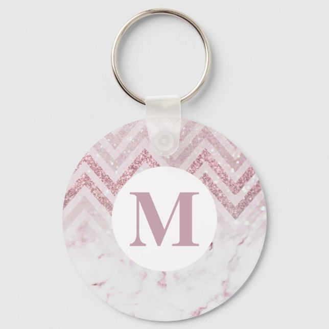Llavero Monograma Marble blanco rosado Nombre personalizad (Anverso)