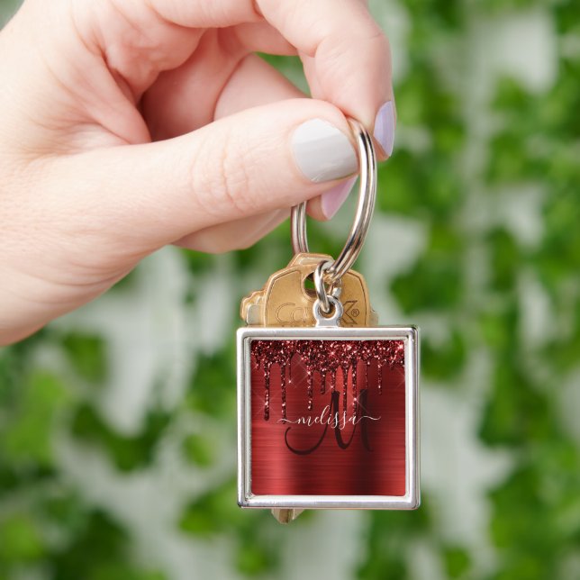 Llavero Monograma Metalizado de cepillado Purpurina de got (Mano)