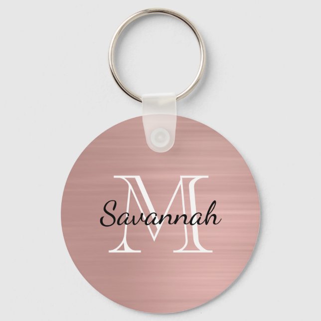 Llavero Monograma Metalizado Glam Rosa Gold Faux (Anverso)