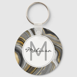 Llavero Monograma mineral general de oro y agate gris mode