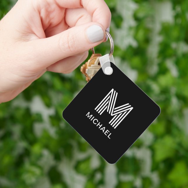 Llavero Monograma Minimalista moderno en blanco y negro (Mano)