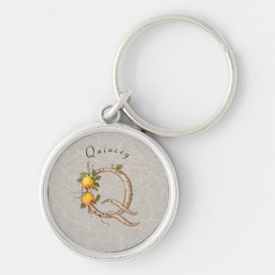 Llavero Monograma minimalista Q: Flores de hielo y vides