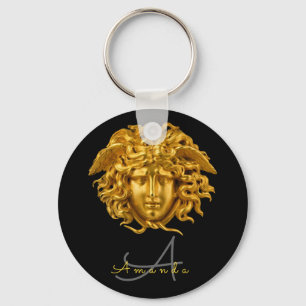 Llavero Monograma Moda Oro francés Máscara Medusa Negro