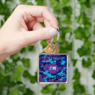 Llavero Monograma Modelo azul oscuro y púrpura