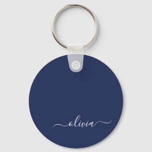 Llavero Monograma moderno azul y blanco de la Marina