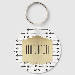 Llavero Monograma moderno de flechas en blanco y negro