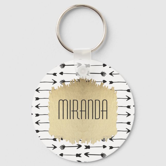 Llavero Monograma moderno de flechas en blanco y negro (Anverso)