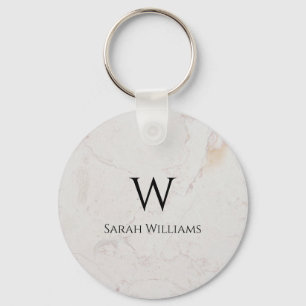 Llavero Monograma moderno de mármol blanco nombre e inicia