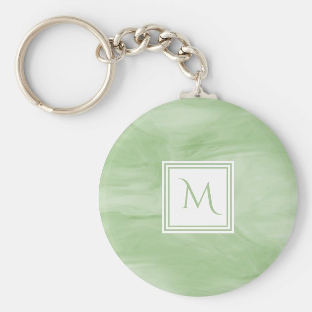 Llavero Monograma moderno de mármol suave verde claro (Frente)