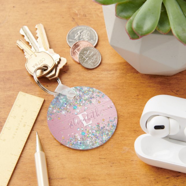 Llavero Monograma moderno del Purpurina de imitación holog (Escritorio )