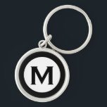 Llavero Monograma moderno Letra inicial Blanco negro<br><div class="desc">Cadena de teclas monogramada moderna con monograma inicial en blanco y negro.</div>