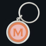 Llavero Monograma moderno Letra inicial Naranja rosa<br><div class="desc">Cadena de teclas monogramada moderna con monograma inicial en tipografía de bloques clásica en rosa y naranja.</div>