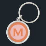 Llavero Monograma moderno Letra inicial Naranja rosa<br><div class="desc">Cadena de teclas monogramada moderna con monograma inicial en tipografía de bloques clásica en rosa y naranja.</div>