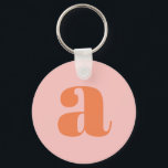 Llavero Monograma moderno Letra inicial Naranja rosa paste<br><div class="desc">Cadena de teclas con monograma moderno en rosa pastel y naranja.</div>