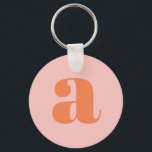 Llavero Monograma moderno Letra inicial Naranja rosa paste<br><div class="desc">Cadena de teclas con monograma moderno en rosa pastel y naranja.</div>