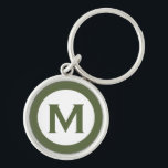 Llavero Monograma moderno Letra inicial oliva<br><div class="desc">Cadena de teclas monogramada moderna con monograma inicial en verde oliva y blanco.</div>